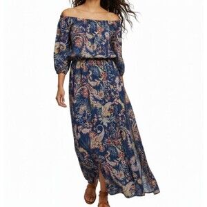 NEW Bisou Bisou Michelle Bohbot Paisley Off the Shoulders Maxi Dress Women 16